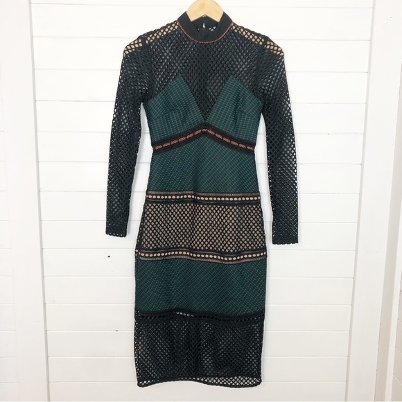 Self-Portrait Forest Paneled Mesh Midi Dress - Picture 4 of 9